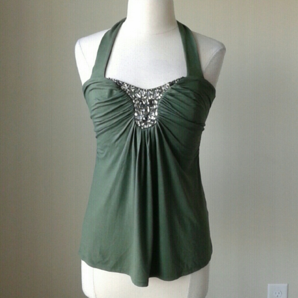 Jeweled green embellished halter top